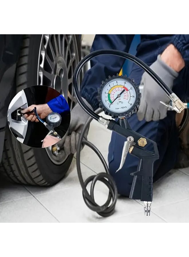 Heavy Duty Black Air Compressor Kit With Blower Gun Hose And Tire Inflator Gauge - Image 1