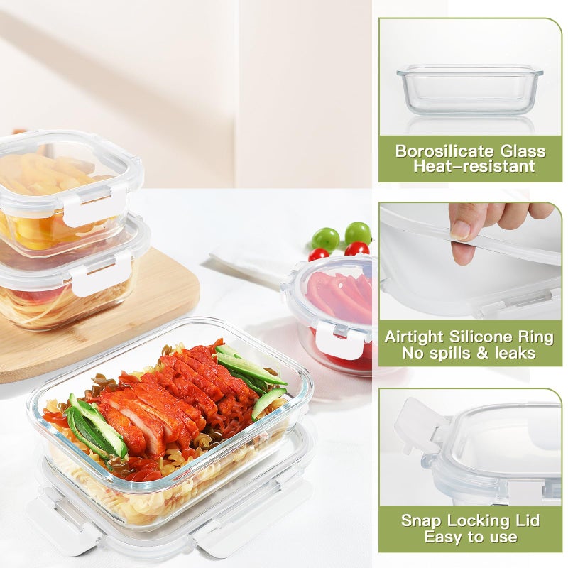 BAYZZ 30 Piece Glass Food Storage Containers Set, Glass Meal Prep Containers with Lids, Airtight Lunch Box, BPA-Free, Microwave, Freezer & Dishwasher Safe,White - Image 2