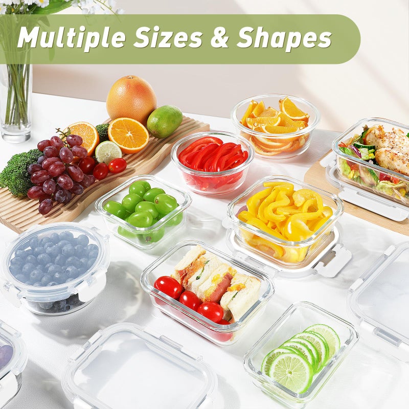 BAYZZ 30 Piece Glass Food Storage Containers Set, Glass Meal Prep Containers with Lids, Airtight Lunch Box, BPA-Free, Microwave, Freezer & Dishwasher Safe,White - Image 5