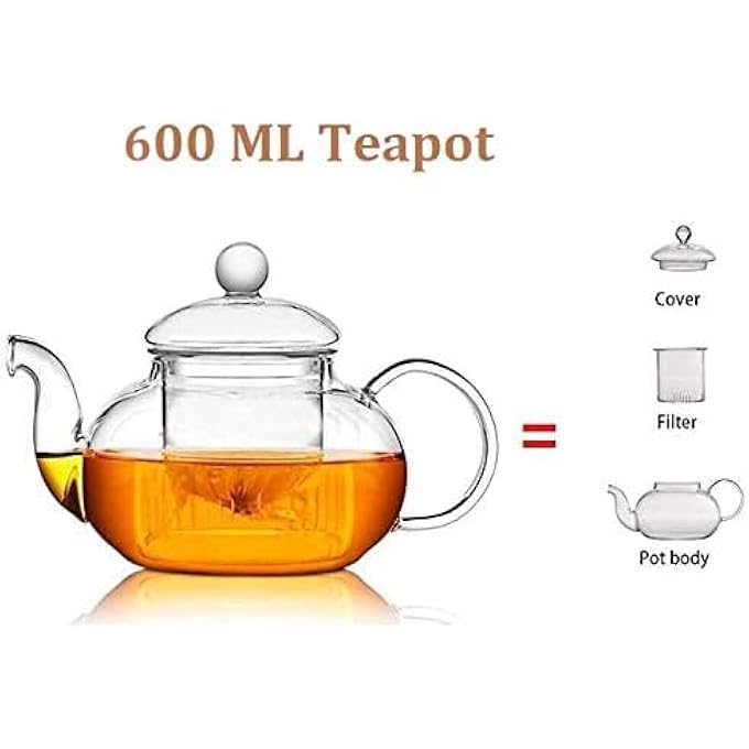 لاش مجموعة أباريق الشاي الزجاجية المقاومة للحرارة من البورسليكات، إبريق شاي مع مصفاة سعة 800 مل، سخان شاي سعة 80 مل، كوب مزدوج الجدار، 6 قطع - Image 2