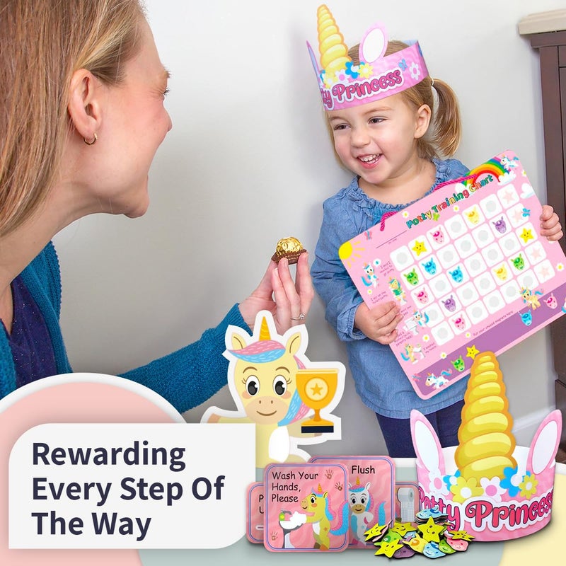 PUTSKA Potty Training Reward Chart for Girls with 35 Reusable Stickers â€“ Potty Chart for Toddlers Girls - Reward Chart for Kids for Toilet Success - Unicorn - Image 2