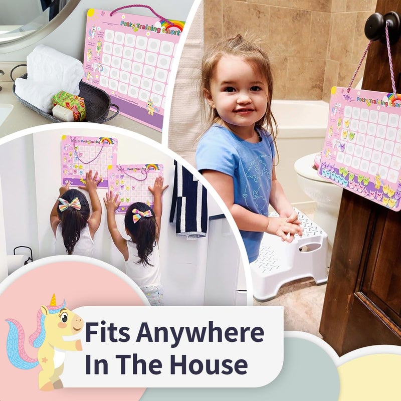 PUTSKA Potty Training Reward Chart for Girls with 35 Reusable Stickers â€“ Potty Chart for Toddlers Girls - Reward Chart for Kids for Toilet Success - Unicorn - Image 5