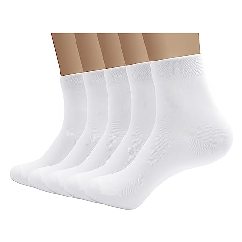 SERISIMPLE Bamboo Men's Breathable Quarter Ankle High Socks - Comfort Cool Soft - 5 Pairs (Large, White) - Image 1