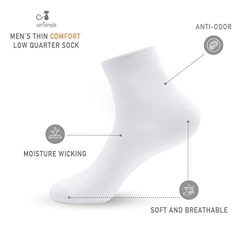 SERISIMPLE Bamboo Men's Breathable Quarter Ankle High Socks - Comfort Cool Soft - 5 Pairs (Large, White) - Image 2