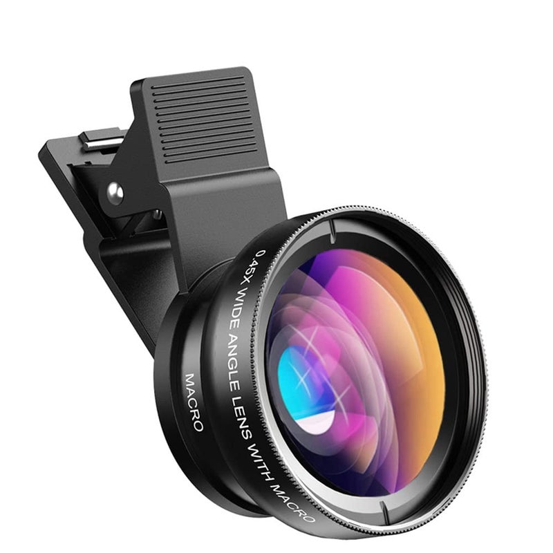 APEXEL Universal Phone Camera Lens Kit, 0.45X Wide Angle Lens 140°+12.5X Macro Lens, Clip-on Phone Lens for iPhone, Samsung and Most Android Smartphones - Image 1