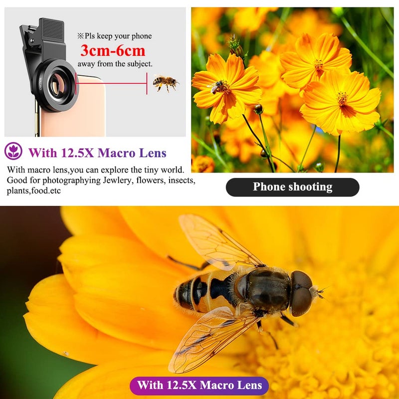 APEXEL Universal Phone Camera Lens Kit, 0.45X Wide Angle Lens 140°+12.5X Macro Lens, Clip-on Phone Lens for iPhone, Samsung and Most Android Smartphones - Image 2