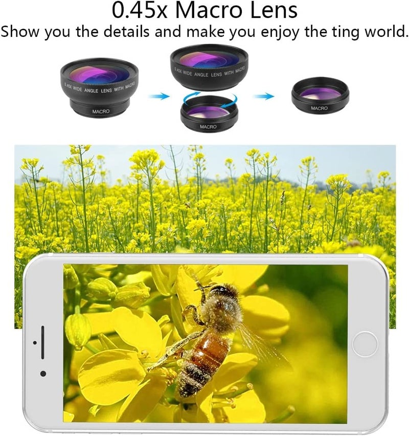 APEXEL Universal Phone Camera Lens Kit, 0.45X Wide Angle Lens 140°+12.5X Macro Lens, Clip-on Phone Lens for iPhone, Samsung and Most Android Smartphones - Image 5