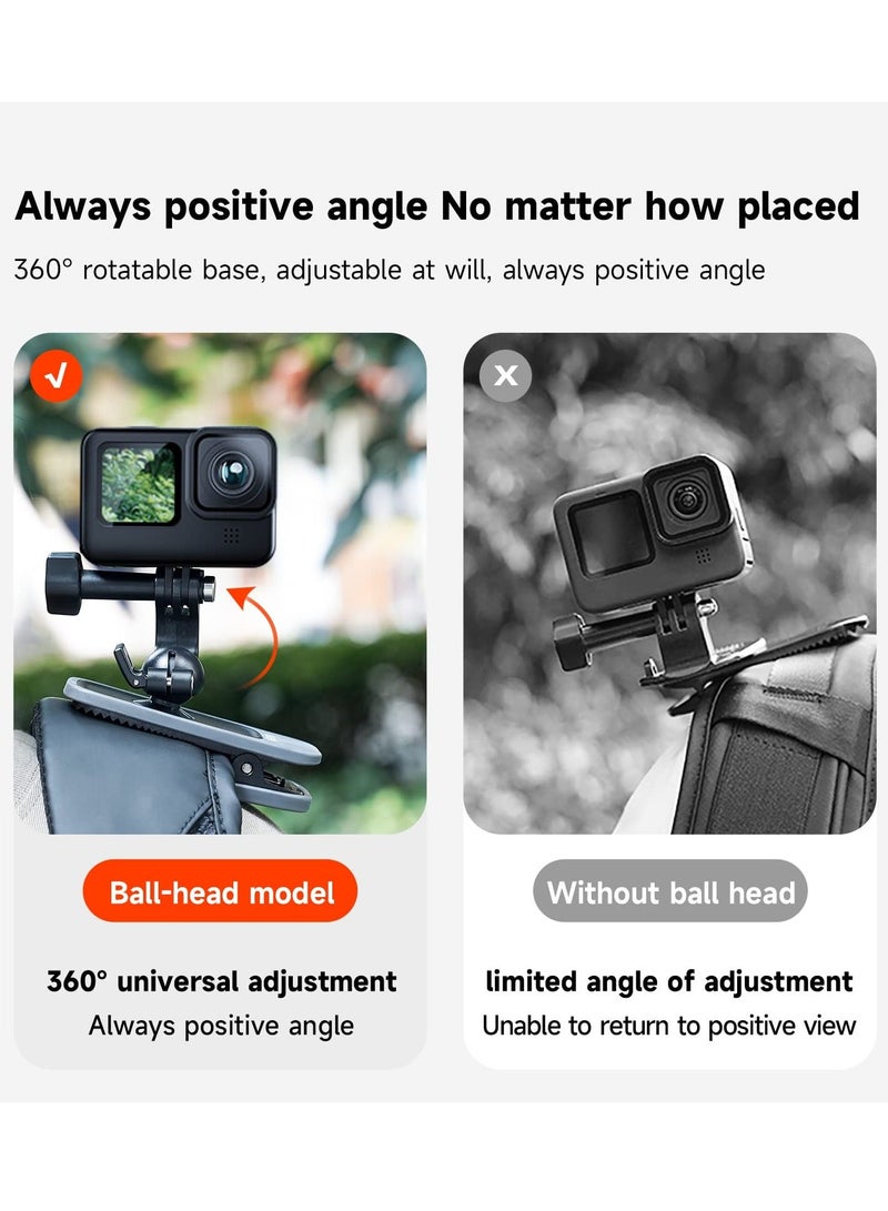 Swivel Backpack Clip Mount with Ball Head Pivot Arm, Bag Shoulder Body Strap Holder Attach for GoPro Max Hero 11 10 9 8 7 6 5, Insta360 X2 X3, DJI Action 2 3 Accessories - Image 2