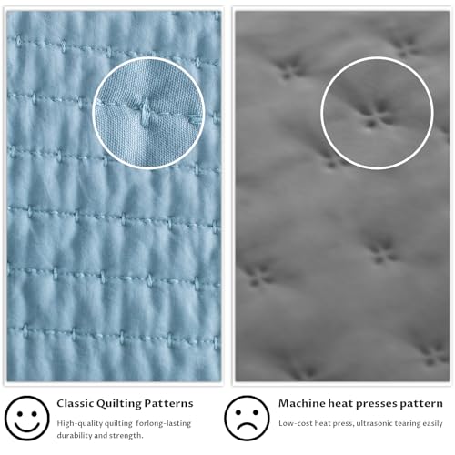 KASENTEX Twin Quilt Set 68"x86" – Soft Washed 3-Layer Lightweight Bedspread, Minimalist Nordic Design, All-Season Spring & Summer Quilt Set (1 Quilt + 2 Pillow Shams), Blue - Image 5