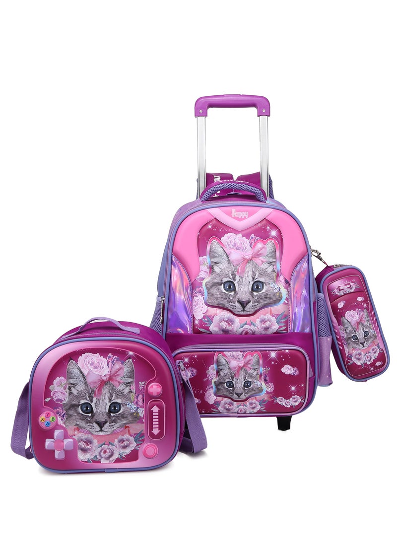 Stargold Baby Backpack 3Pcs For Baby Girls 1 lunch 1 Pencil Box And 1 Bag With Adjustable Strap For School 2 Wheels 16 Inch  - Image 1