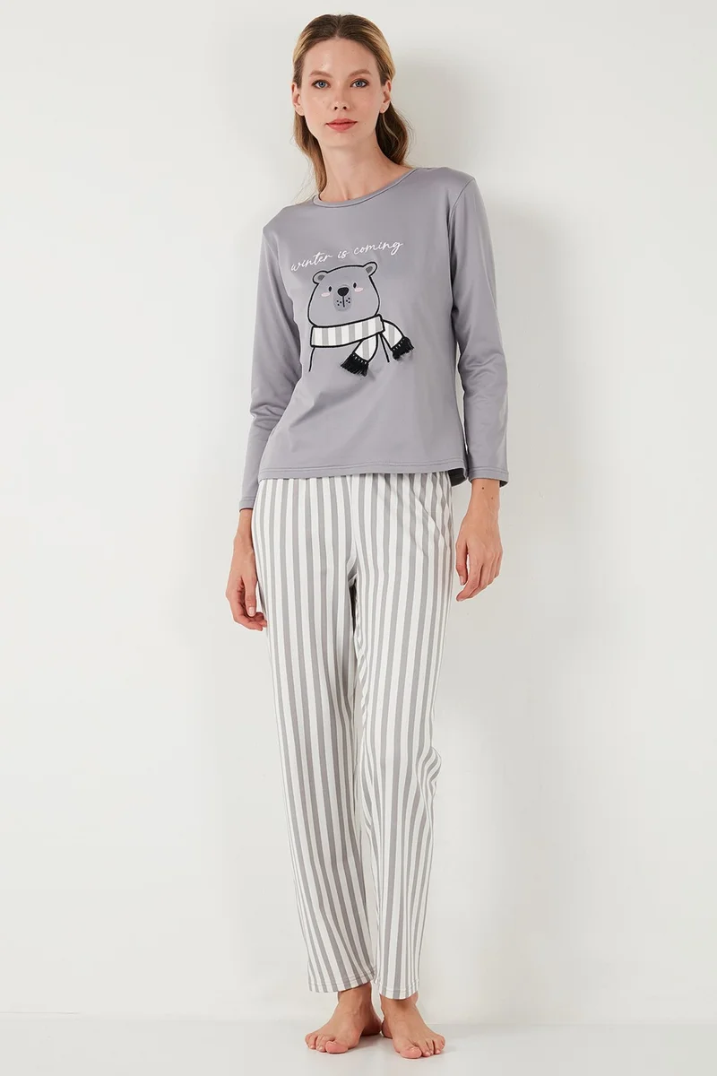 Lela Regular Fit Patterned Crew Neck Pajama Set 65719102