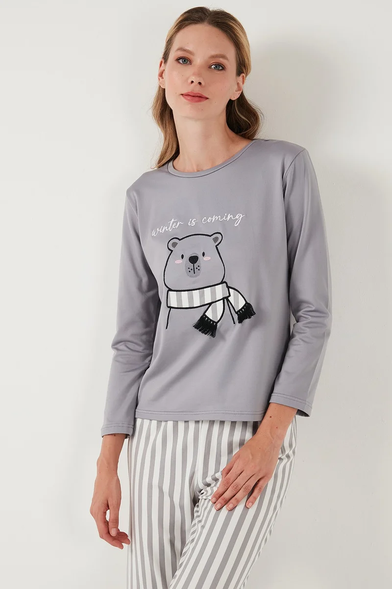 Lela Regular Fit Patterned Crew Neck Pajama Set 65719102