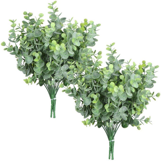 6PCS EUCALYPTUS ARTIFICIAL GREENERY FAKE DUSTY FROSTED EUCALYPTUS STEMS BRANCHES FOR BOUQUET FILLER FARMHOUSE KITCHEN HANGING PLANTER TABLE DECOR