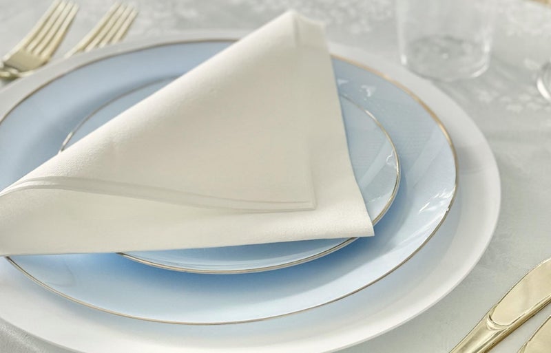 OCCASIONS FINEST PLA "" OCCASIONS "" 50 Plates Pack (25 Guests)-Wedding Party Disposable Plastic Plate Set -25 x 10.25'' Dinner + 25 x 7.5'' Salad & Dessert plates (Bali in Blue & Gold) - Image 5