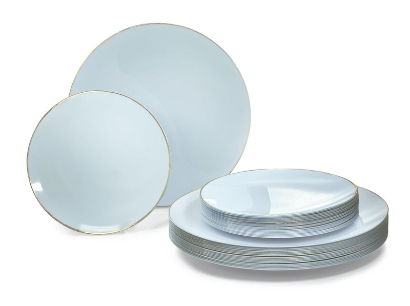 OCCASIONS FINEST PLA "" OCCASIONS "" 50 Plates Pack (25 Guests)-Wedding Party Disposable Plastic Plate Set -25 x 10.25'' Dinner + 25 x 7.5'' Salad & Dessert plates (Bali in Blue & Gold) - Image 1