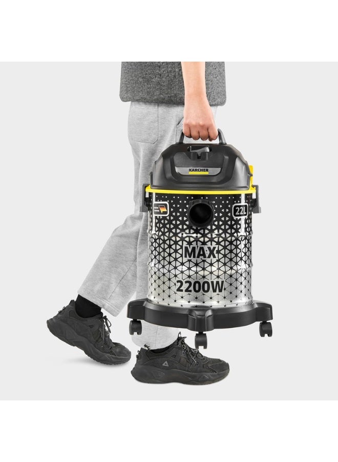 KARCHER DVAC 2200 Drum Vacuum Cleaner with Blower Function, 2200W Powerful Suction, 22L Bagless Dust Container, 10m Operating Radius, for Carpets, Hard Floors & Home Cleaning, Black/Yellow 22 L 2200 W DVAC 2200 *AE Black - Image 3