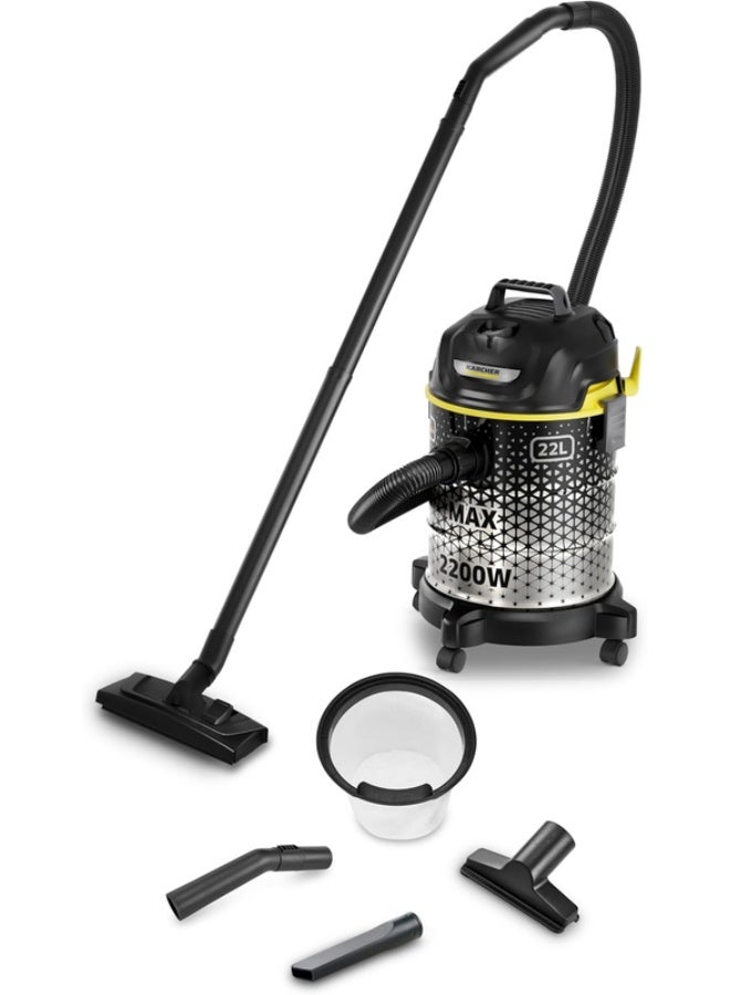KARCHER DVAC 2200 Drum Vacuum Cleaner with Blower Function, 2200W Powerful Suction, 22L Bagless Dust Container, 10m Operating Radius, for Carpets, Hard Floors & Home Cleaning, Black/Yellow 22 L 2200 W DVAC 2200 *AE Black - Image 1