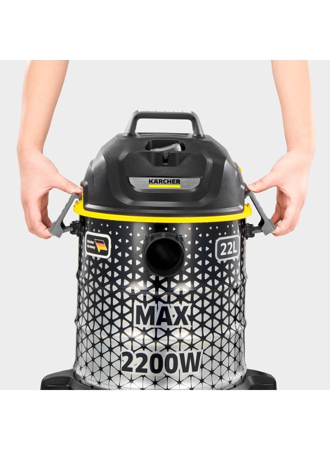 KARCHER DVAC 2200 Drum Vacuum Cleaner with Blower Function, 2200W Powerful Suction, 22L Bagless Dust Container, 10m Operating Radius, for Carpets, Hard Floors & Home Cleaning, Black/Yellow 22 L 2200 W DVAC 2200 *AE Black - Image 4