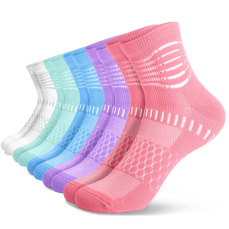 IRAMY Ankle Compression Socks for Women Men Coolmax Moisture Wicking Socks Plantar Fasciitis Relief 3/5 Pairs, White+cyan+blue+purple+pink(5 Packs), M - Image 1