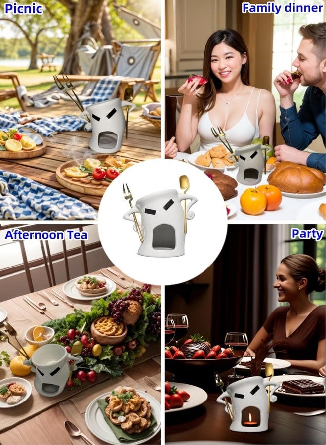 Antetek Mini Ceramic Fondue Set: Chocolate Fondue Melting Cup, Cheese Fondue Pot, Candy Mini Fondue Cups with 1 Fork & 1 Scoop - Food-Safe Gift for Parties, Gifts, Cozy Nights (Red, 5.5 inches) - Image 4