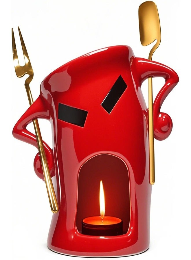 Antetek Mini Ceramic Fondue Set: Chocolate Fondue Melting Cup, Cheese Fondue Pot, Candy Mini Fondue Cups with 1 Fork & 1 Scoop - Food-Safe Gift for Parties, Gifts, Cozy Nights (Red, 5.5 inches) - Image 1