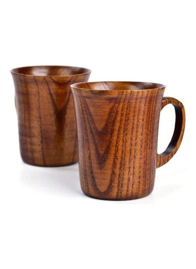 NIBEMINENT 2-Piece Wooden Tea Cup Set with Handle Brown  - Image 1