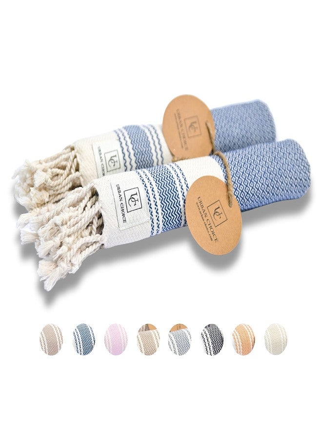 URBAN CHOICE Turkish Hand Towels with Hanging Loop(18" x 38"), Set of 2, Prewashed, Multipurpose Decorative Hand Towels for Bathroom,Hand,Kitchen,Face,Yoga,Gym,Tea (Blue, Diamond - Pack of 2) - Image 1