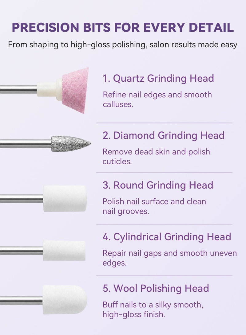 Electric Nail Drill Professional Manicure Pedicure Kit, Cordless Rechargeable Nail File Set, 18000RPM Electric Nail Drill Machine with 3 Speeds, Forward Reverse Rotation, Wireless Charging Base, 12 Drill Bits & 36 Sanding Bands for Acrylic Gel Nails - Image 2