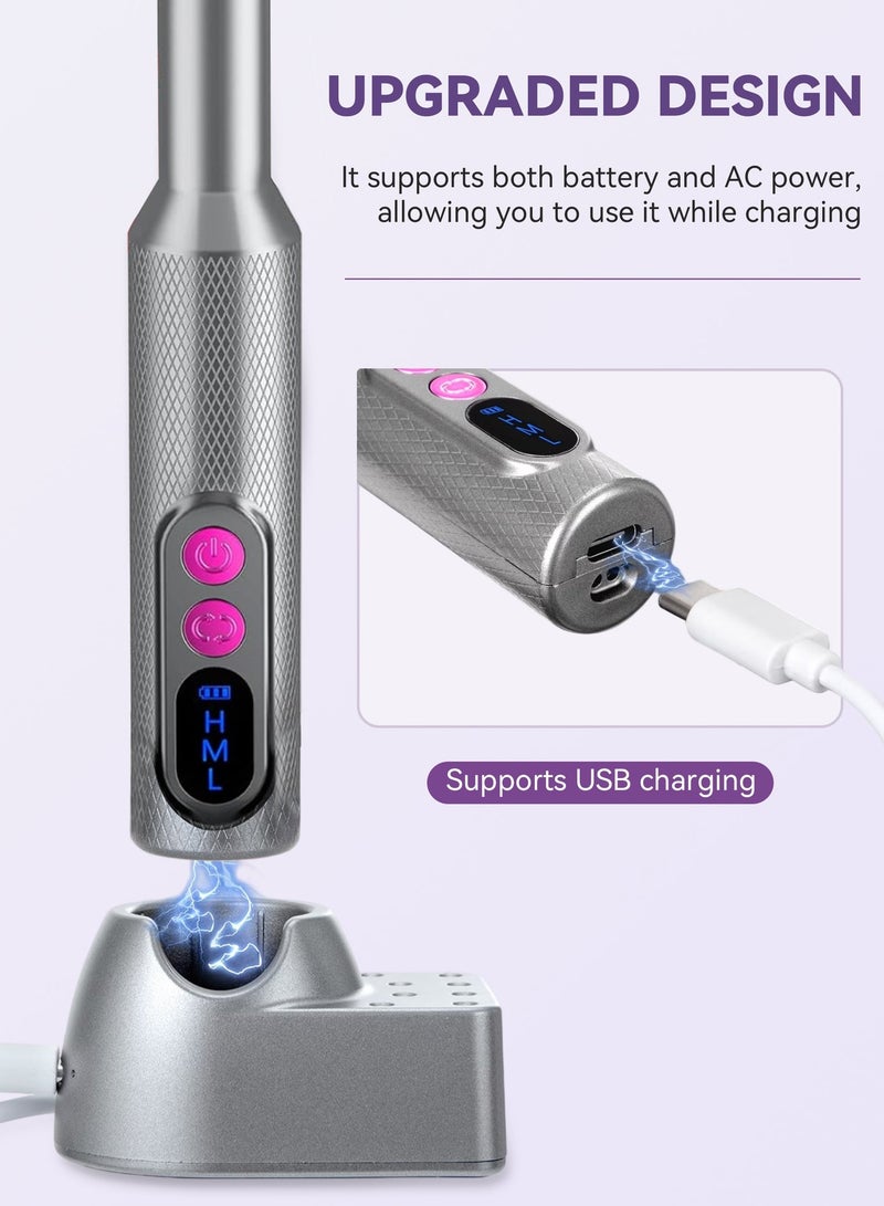Electric Nail Drill Professional Manicure Pedicure Kit, Cordless Rechargeable Nail File Set, 18000RPM Electric Nail Drill Machine with 3 Speeds, Forward Reverse Rotation, Wireless Charging Base, 12 Drill Bits & 36 Sanding Bands for Acrylic Gel Nails - Image 4
