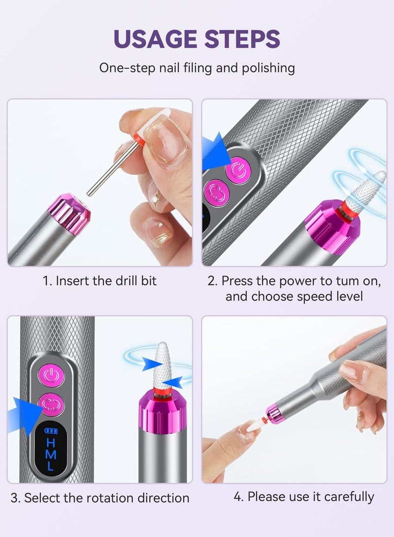 Electric Nail Drill Professional Manicure Pedicure Kit, Cordless Rechargeable Nail File Set, 18000RPM Electric Nail Drill Machine with 3 Speeds, Forward Reverse Rotation, Wireless Charging Base, 12 Drill Bits & 36 Sanding Bands for Acrylic Gel Nails - Image 5