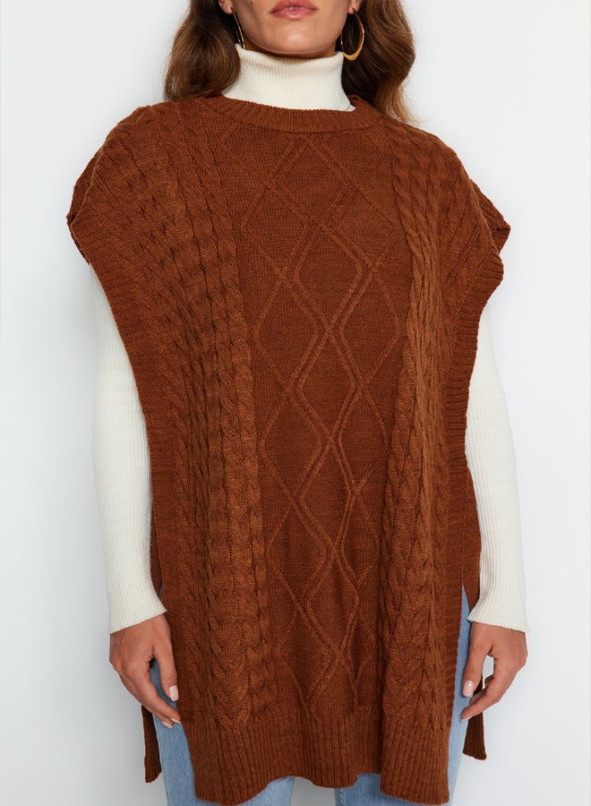 trendyol Brown Tie Waist Braided Knitwear Sweater TCTAW22UV0018  - Image 4