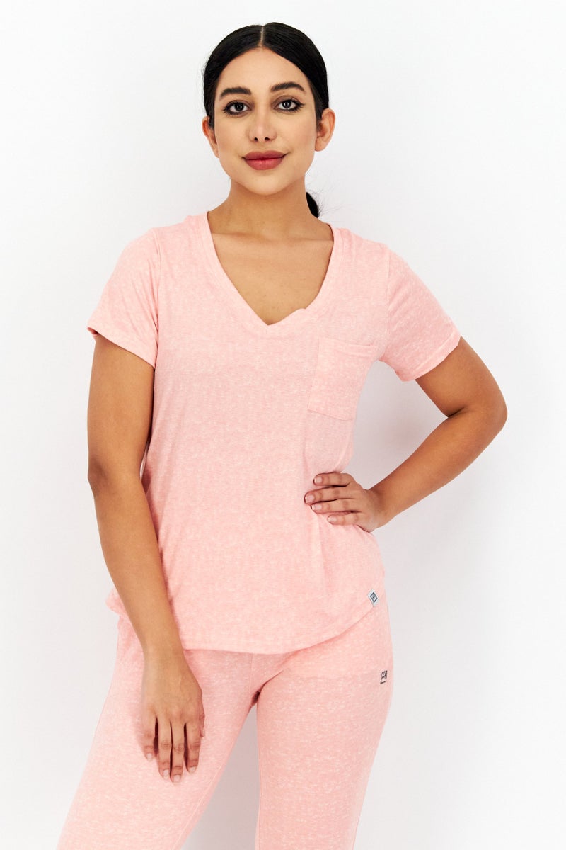 Avalanche Women 2 Piece Heather Top And Jogger Pajama, Coral - Image 4