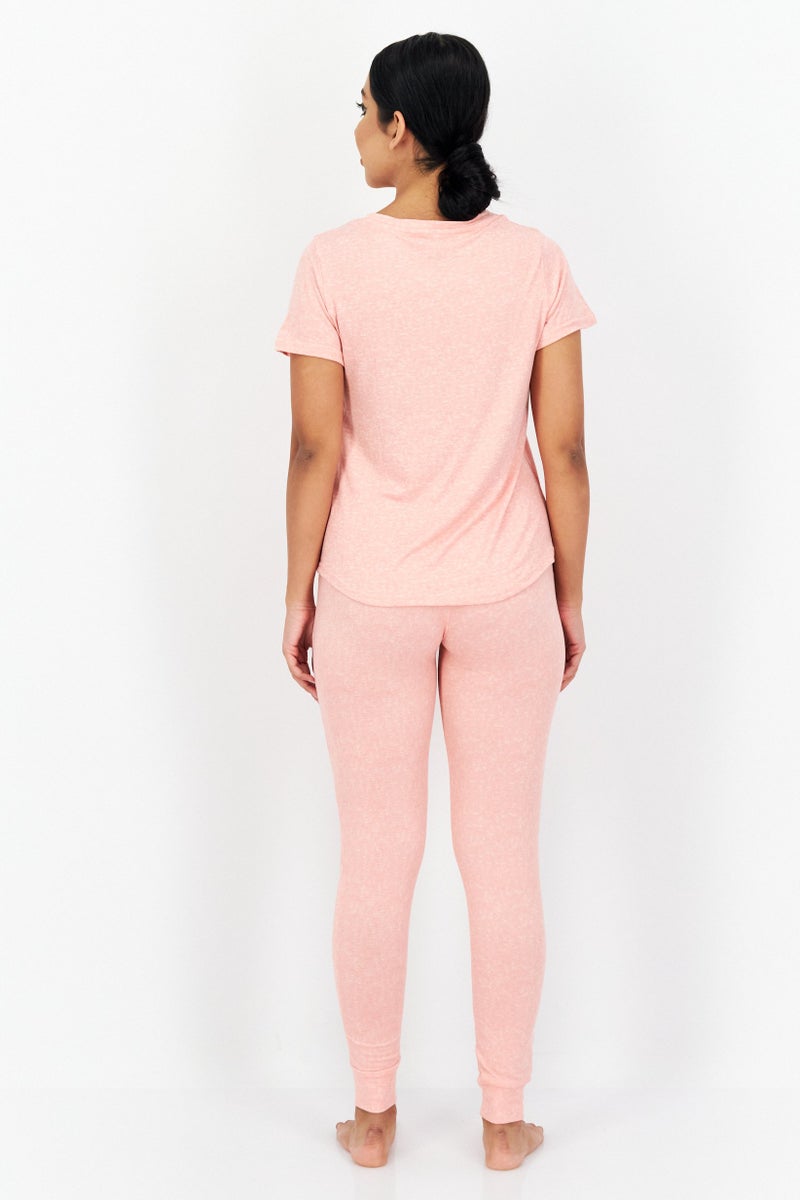 Avalanche Women 2 Piece Heather Top And Jogger Pajama, Coral - Image 2