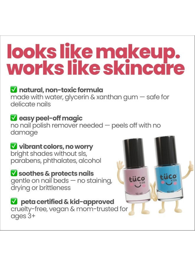 Tuco® Kids Water Based Safe Nail Polish for girls | Easy to Peel Off, Non Toxic, Natural & Safe for Kids | Play Safe with Chemical Free Nails for Daughters | Pack of 2x10ml | Blue & Pink - Image 3
