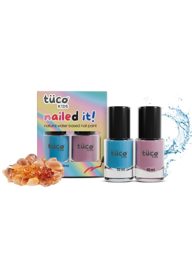 Tuco® Kids Water Based Safe Nail Polish for girls | Easy to Peel Off, Non Toxic, Natural & Safe for Kids | Play Safe with Chemical Free Nails for Daughters | Pack of 2x10ml | Blue & Pink - Image 1