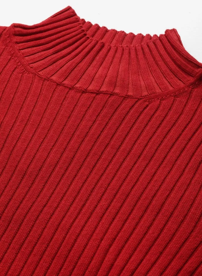 SASSAFRAS Red Turtle Neck Pullover Sweater for Women