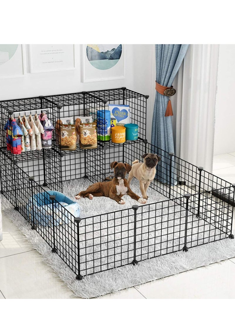 Generic Pet Playpen, Portable Pet Playpen Metal,Double Storey Pet Villa,With storage function (store pet supplies), Pet Cage 29 Panels Metal Wire Yard Fence for Dog Cat Pets,Black  - Image 1