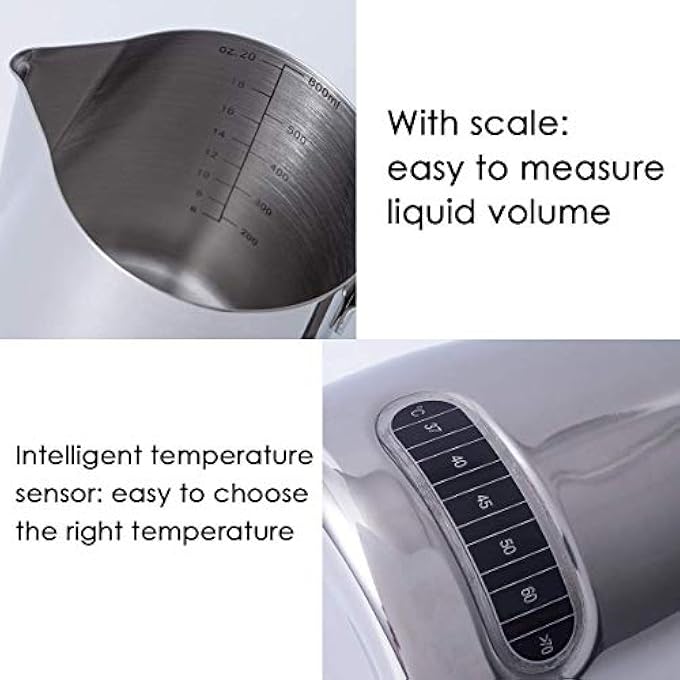 ريحني إبريق رغوة الحليب 600 مل مع مقياس حرارة كوب رغوة الإسبريسو بالبخار مع قياس داخلي مثالي لآلات الإسبريسو واللاتيه والكابتشينو وفن القهوة ومهرجان العائلة والمكاتب التجارية - Image 4