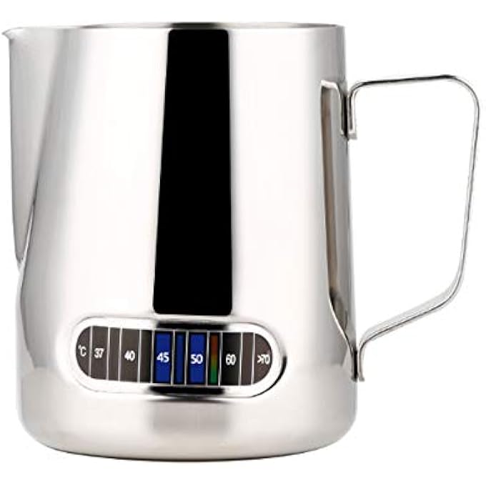 ريحني إبريق رغوة الحليب 600 مل مع مقياس حرارة كوب رغوة الإسبريسو بالبخار مع قياس داخلي مثالي لآلات الإسبريسو واللاتيه والكابتشينو وفن القهوة ومهرجان العائلة والمكاتب التجارية - Image 1