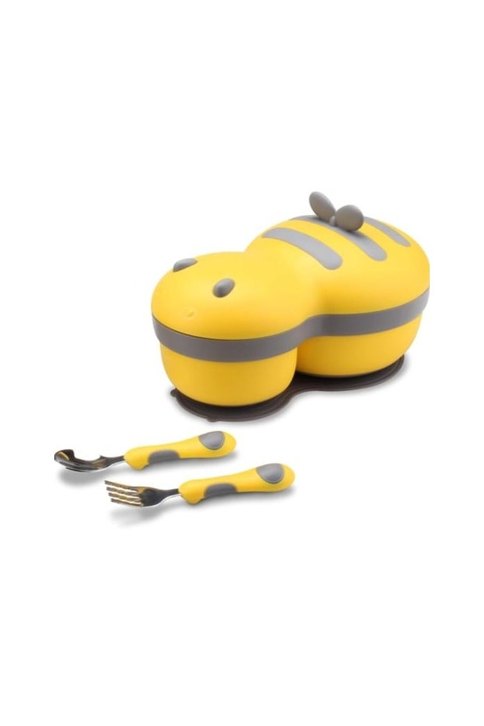 i diD Lunch Box for Kids with cute Bee Shape, Made of durable PP (Polypropylene and Stainless Steel Bowls) with 2 Bowls Set-Non-Spill Bowl with Spoon & Fork, BPA-Free, Leak Proof, Portable Toddler Tableware,500ml bowl for safe & Easy Mealtime - Image 1