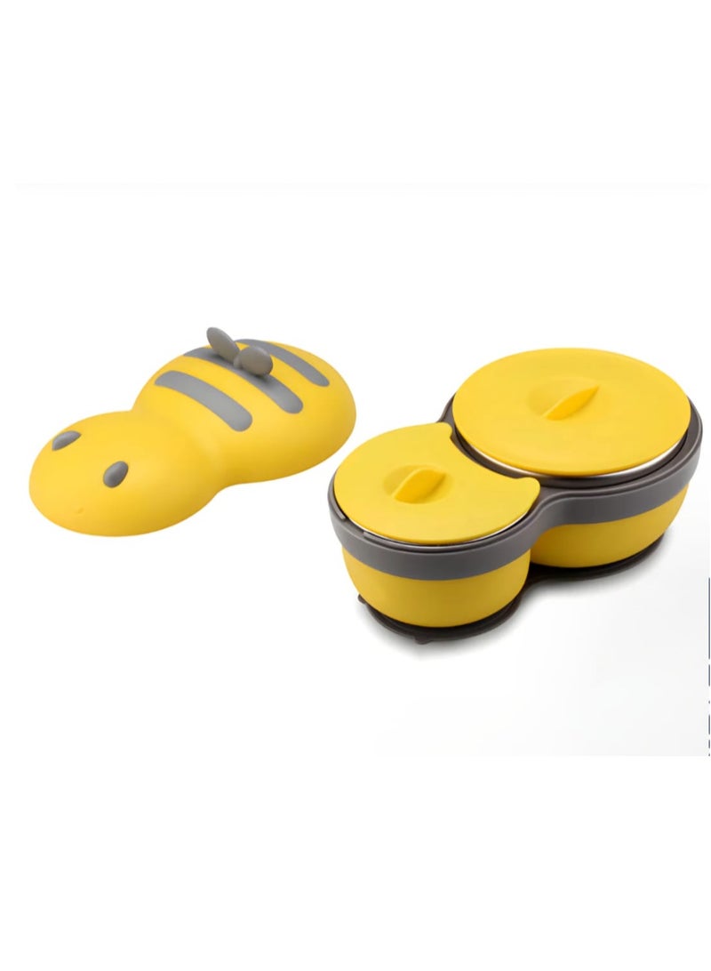 i diD Lunch Box for Kids with cute Bee Shape, Made of durable PP (Polypropylene and Stainless Steel Bowls) with 2 Bowls Set-Non-Spill Bowl with Spoon & Fork, BPA-Free, Leak Proof, Portable Toddler Tableware,500ml bowl for safe & Easy Mealtime - Image 2