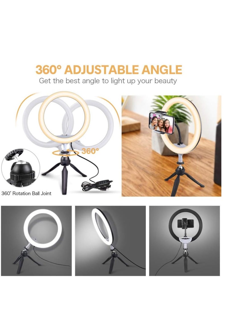 10 Inch LED Ring Light with Tripod Stand for Mobile Phone Dimmable Lighting Perfect for Makeup, Live Streaming, YouTube, Photography with 3 Lighting Modes and 11 Brightness Levels