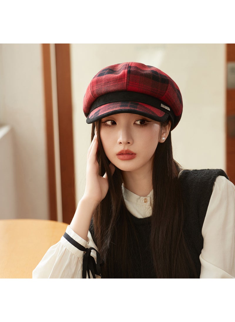 Generic - Vintage Plaid Newsboy Cap High-Quality Autumn MM1552 red - Image 1