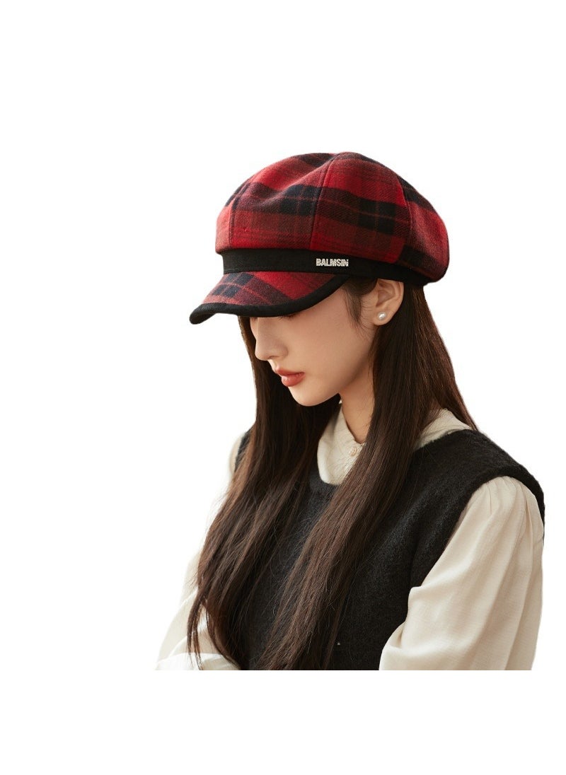Generic - Vintage Plaid Newsboy Cap High-Quality Autumn MM1552 red - Image 1