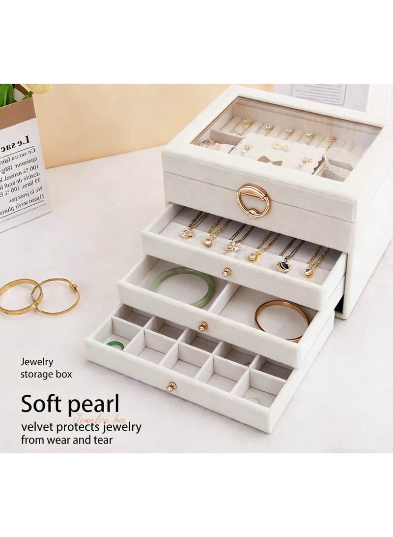 JAYATO Cross-border window jewelry box large-capacity four-layer multifunctional jewelry storage box necklace earrings bracelet jewelry box Pearl white. - Image 3
