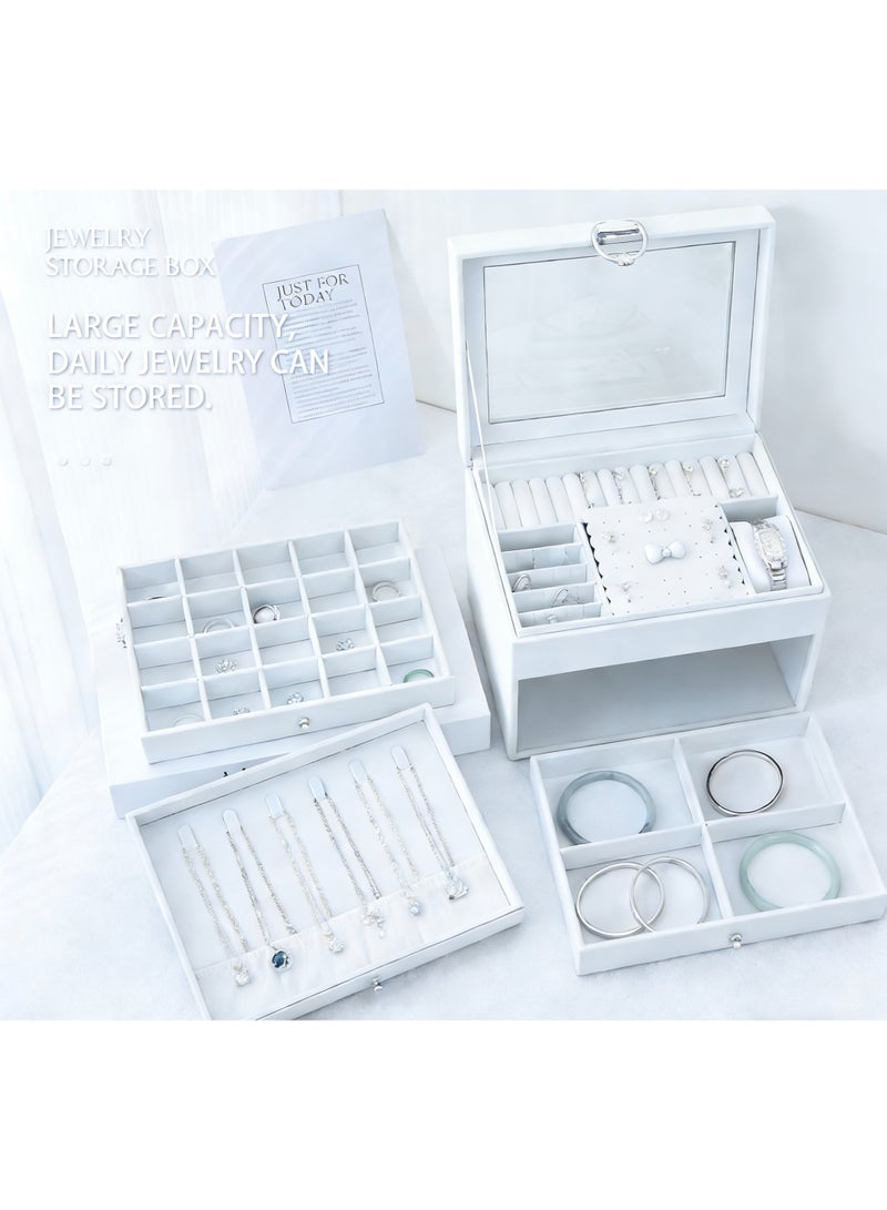 JAYATO Cross-border window jewelry box large-capacity four-layer multifunctional jewelry storage box necklace earrings bracelet jewelry box Pearl white. - Image 4