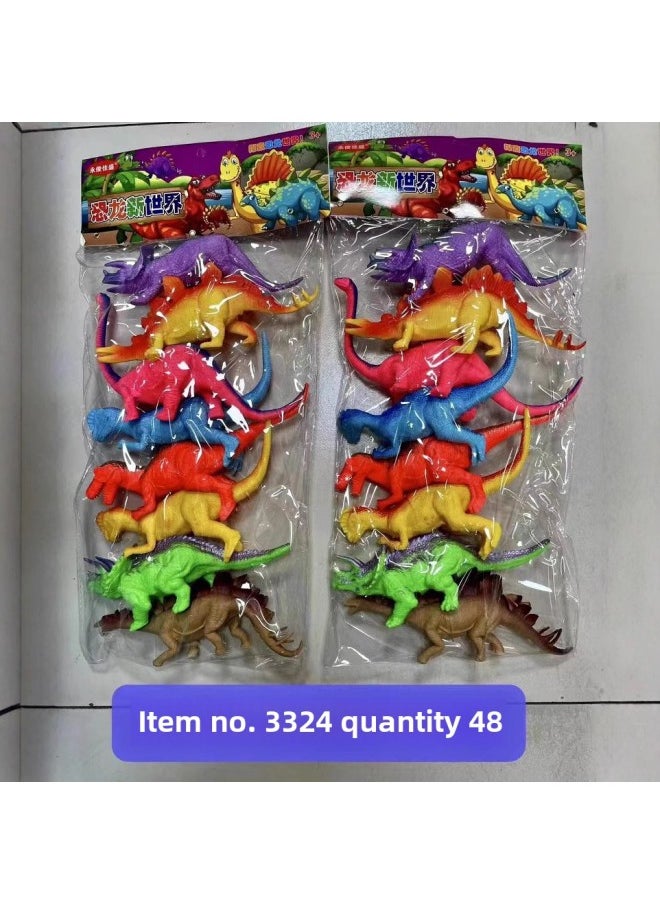 null - Play House Set Bag Simulation Soft Rubber Model Children's Toy Marine Animal Insect Farm Static Dinosaur-Color:3334 Static Dinosaur (color 4 Loaded With BB Whistle) - Image 1