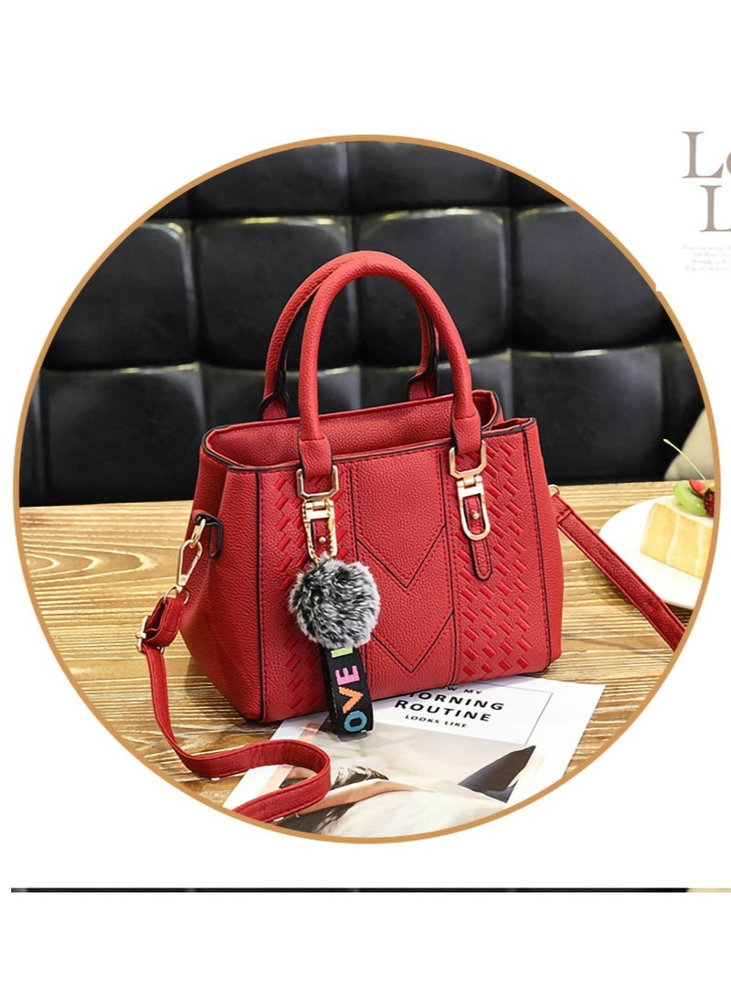 VIDSID PU Leather Handbag for Women, Adjustable Shoulder Bag with Double Zipper Compartments, Ideal for Work & Outdoor, Spacious and Durable with Easy Access Pockets (Red) - Image 3