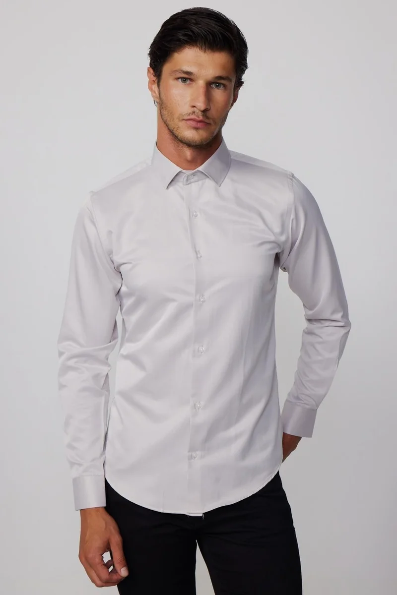 تودورس Slim Fit Cotton Plain Beige Men's Shirt