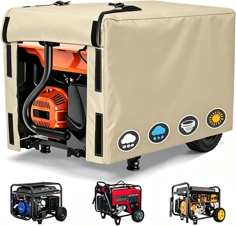 Generator Cover for Powerhorse 2000i 2018–2026, Outdoor Wind-Resistant Water-Resistant Drawcord Buckle Straps, Portable Oxford Fabric, Backyard Storage Camping,B Beige - Image 1